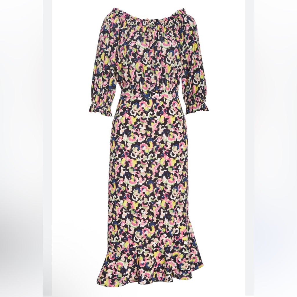 Saloni Grace Silk Floral Midi Dress Nwot
